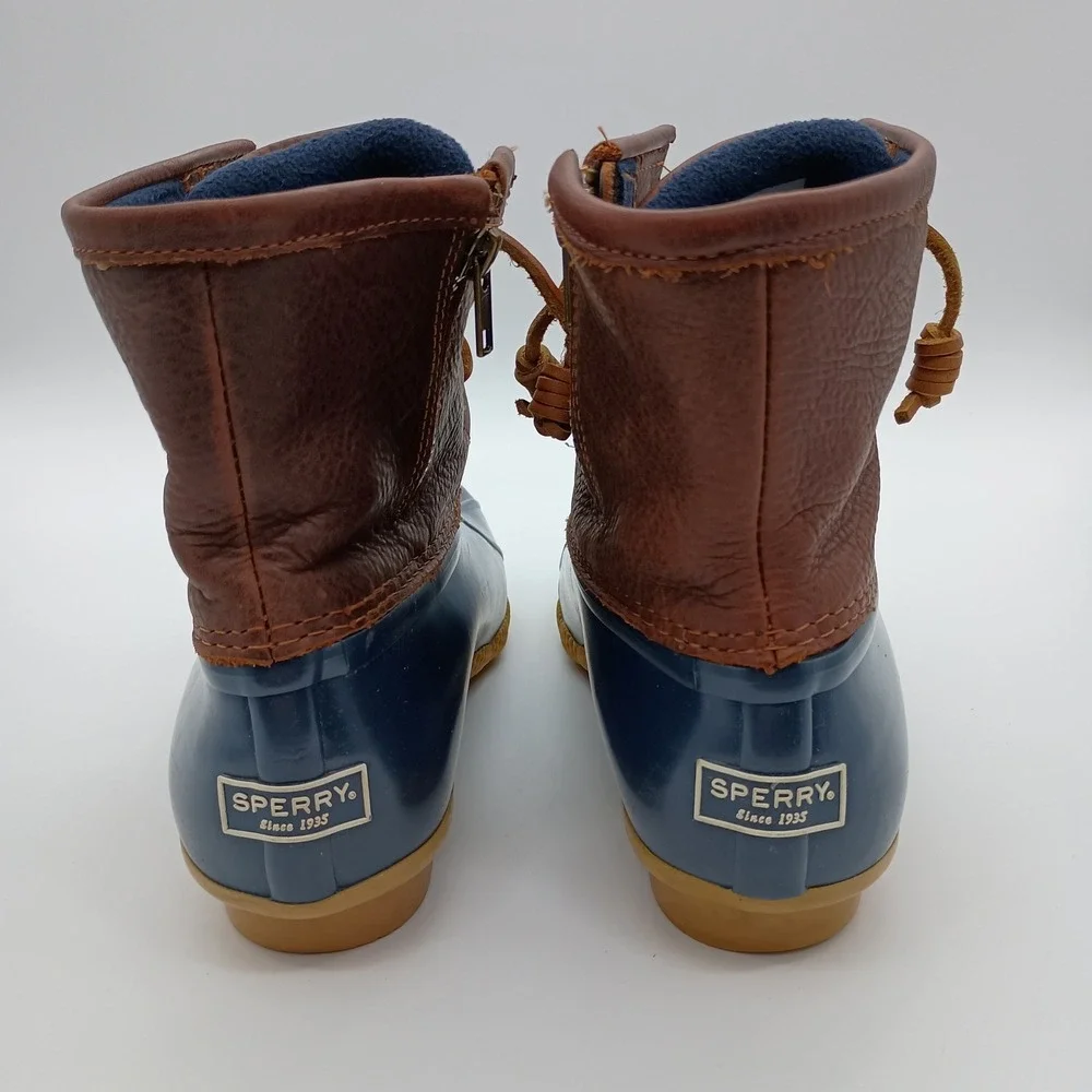 Sperry Saltwater Duck Boots Navy Brown Waterproof Rain Boots STS91175 Womens 8 M
